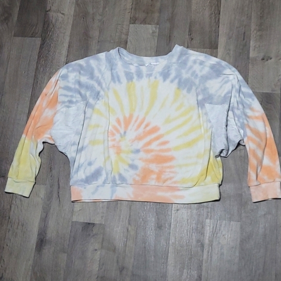 💚YOUNG FABULOUS AND BROKE TIE DYE CROPPED TERRY CLOTH SWEATSHIRT, SZ MEDIUM - Picture 1 of 10